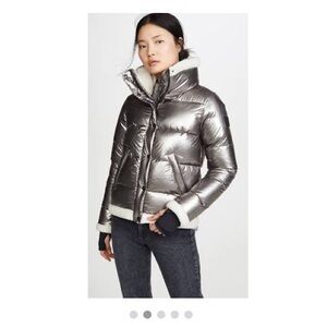 SAM Gunmetal Silver Puffer Jacket Shearling Trim XS NEW